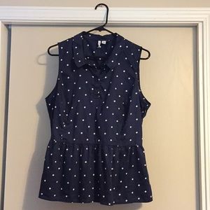 Navy and white polka dot shirt